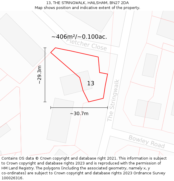 13, THE STRINGWALK, HAILSHAM, BN27 2DA: Plot and title map