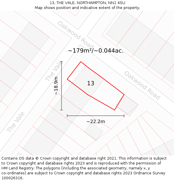 13, THE VALE, NORTHAMPTON, NN1 4SU: Plot and title map