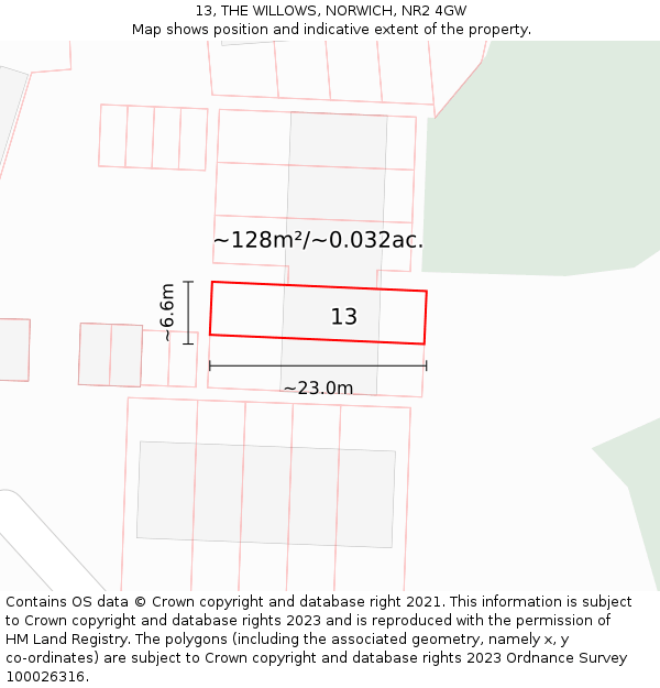 13, THE WILLOWS, NORWICH, NR2 4GW: Plot and title map