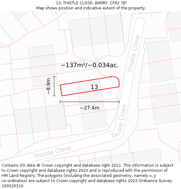 13, THISTLE CLOSE, BARRY, CF62 7JP: Plot and title map