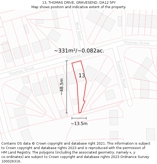 13, THOMAS DRIVE, GRAVESEND, DA12 5PY: Plot and title map