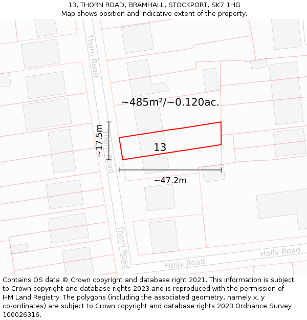 13, THORN ROAD, BRAMHALL, STOCKPORT, SK7 1HG: Plot and title map