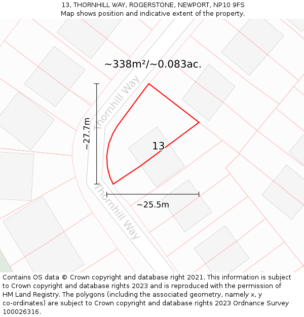 13, THORNHILL WAY, ROGERSTONE, NEWPORT, NP10 9FS: Plot and title map