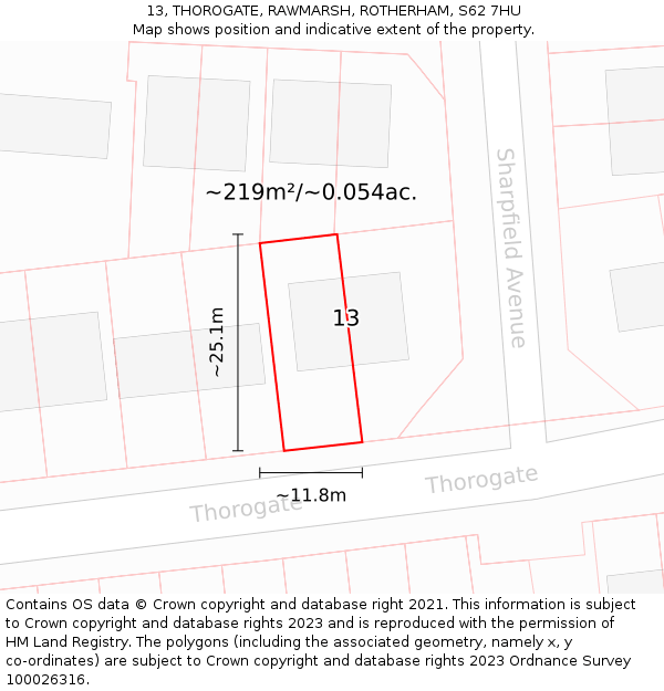 13, THOROGATE, RAWMARSH, ROTHERHAM, S62 7HU: Plot and title map