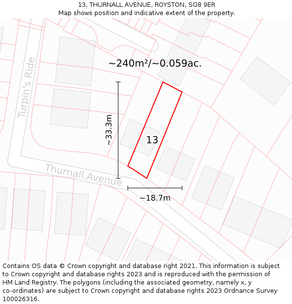 13, THURNALL AVENUE, ROYSTON, SG8 9ER: Plot and title map