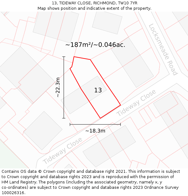 13, TIDEWAY CLOSE, RICHMOND, TW10 7YR: Plot and title map