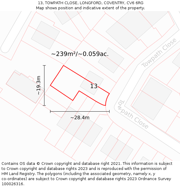 13, TOWPATH CLOSE, LONGFORD, COVENTRY, CV6 6RG: Plot and title map