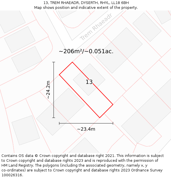 13, TREM RHAEADR, DYSERTH, RHYL, LL18 6BH: Plot and title map