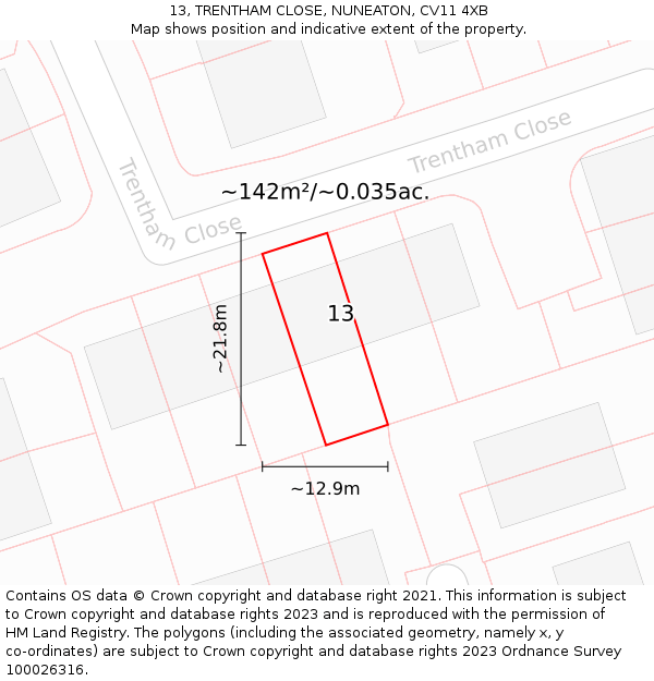 13, TRENTHAM CLOSE, NUNEATON, CV11 4XB: Plot and title map