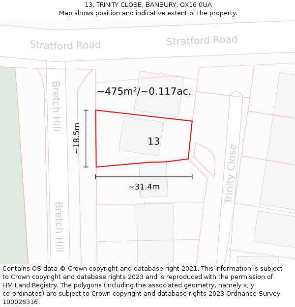 13, TRINITY CLOSE, BANBURY, OX16 0UA: Plot and title map