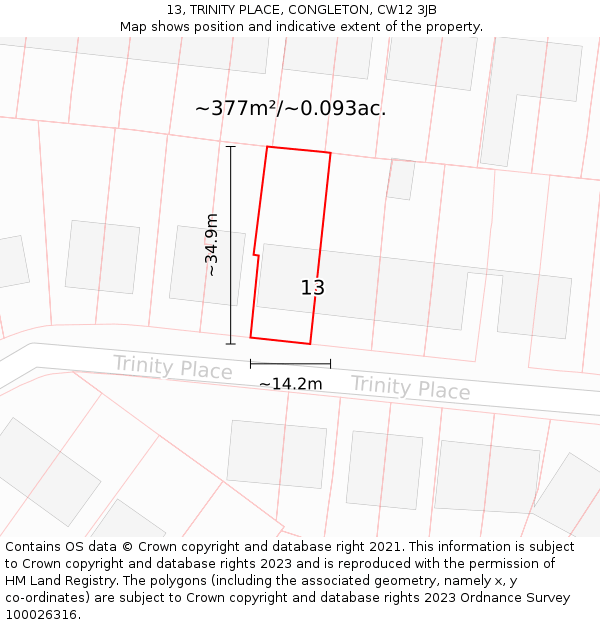 13, TRINITY PLACE, CONGLETON, CW12 3JB: Plot and title map