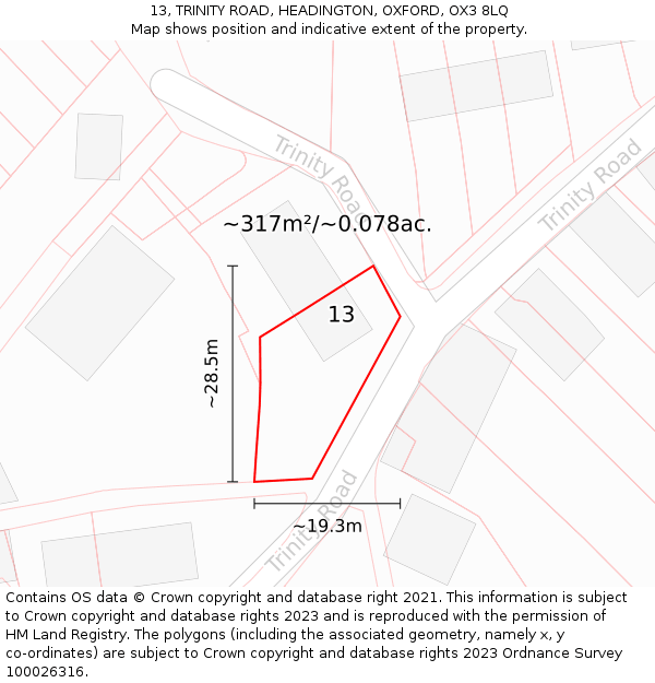 13, TRINITY ROAD, HEADINGTON, OXFORD, OX3 8LQ: Plot and title map