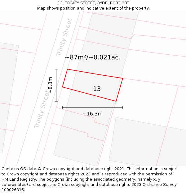 13, TRINITY STREET, RYDE, PO33 2BT: Plot and title map