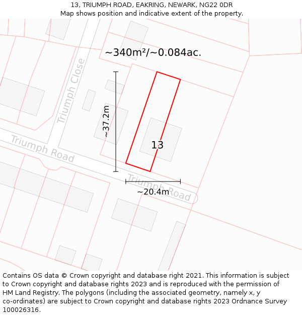 13, TRIUMPH ROAD, EAKRING, NEWARK, NG22 0DR: Plot and title map