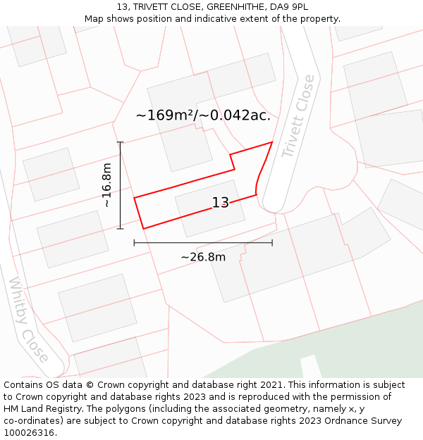 13, TRIVETT CLOSE, GREENHITHE, DA9 9PL: Plot and title map
