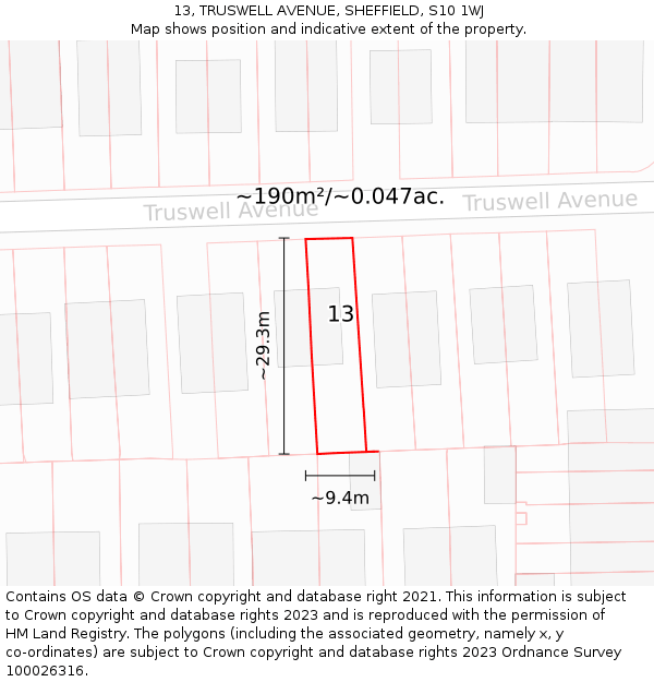 13, TRUSWELL AVENUE, SHEFFIELD, S10 1WJ: Plot and title map