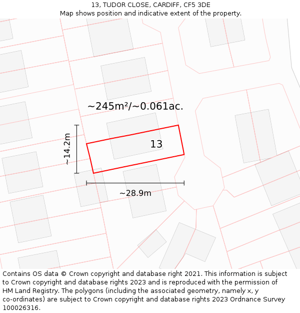 13, TUDOR CLOSE, CARDIFF, CF5 3DE: Plot and title map