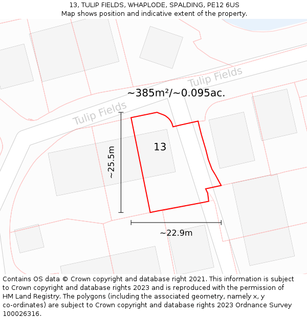 13, TULIP FIELDS, WHAPLODE, SPALDING, PE12 6US: Plot and title map