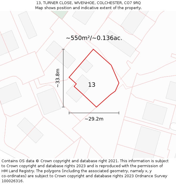 13, TURNER CLOSE, WIVENHOE, COLCHESTER, CO7 9RQ: Plot and title map