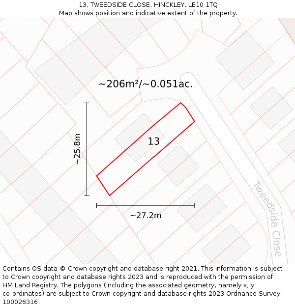 13, TWEEDSIDE CLOSE, HINCKLEY, LE10 1TQ: Plot and title map
