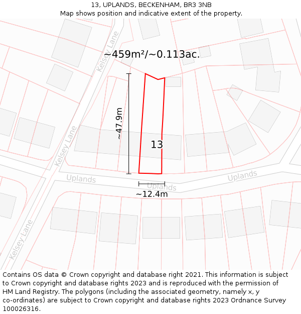 13, UPLANDS, BECKENHAM, BR3 3NB: Plot and title map