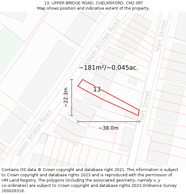 13, UPPER BRIDGE ROAD, CHELMSFORD, CM2 0RT: Plot and title map