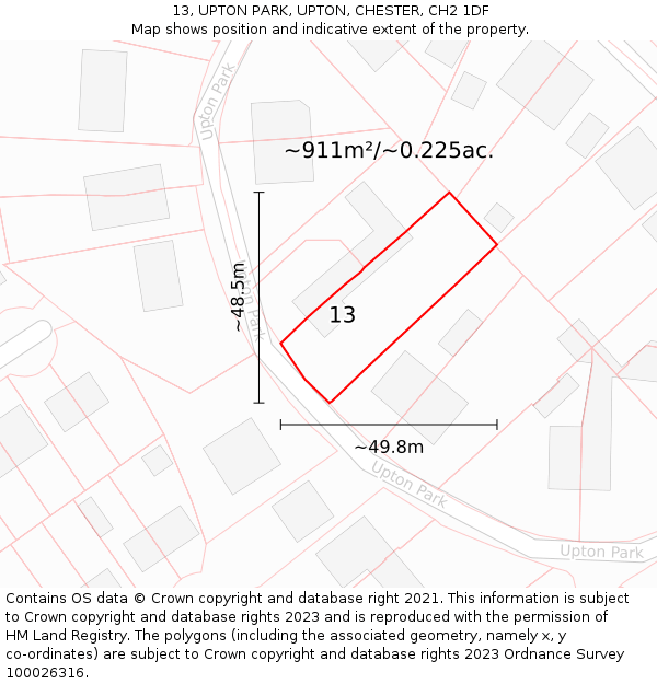 13, UPTON PARK, UPTON, CHESTER, CH2 1DF: Plot and title map