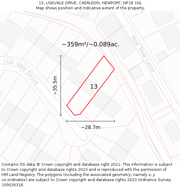 13, USKVALE DRIVE, CAERLEON, NEWPORT, NP18 1NL: Plot and title map
