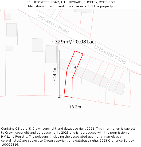 13, UTTOXETER ROAD, HILL RIDWARE, RUGELEY, WS15 3QR: Plot and title map