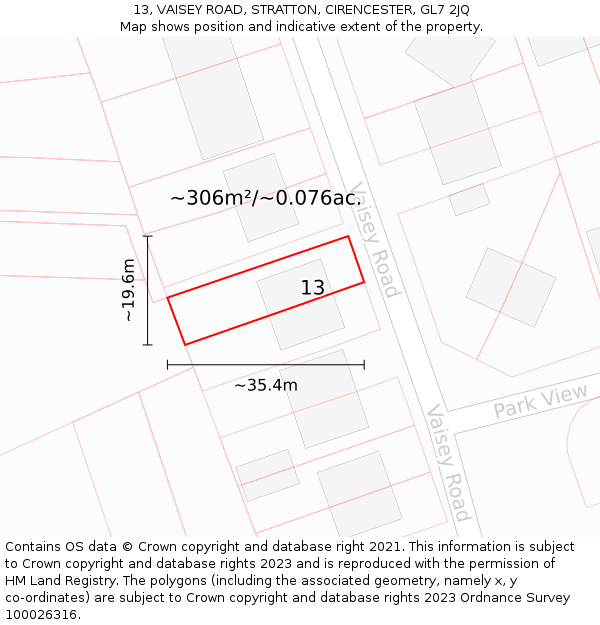 13, VAISEY ROAD, STRATTON, CIRENCESTER, GL7 2JQ: Plot and title map
