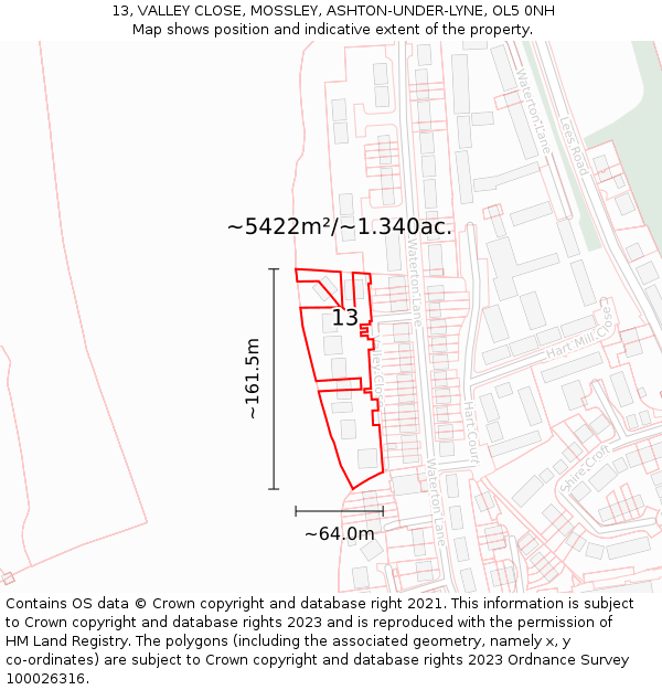 13, VALLEY CLOSE, MOSSLEY, ASHTON-UNDER-LYNE, OL5 0NH: Plot and title map