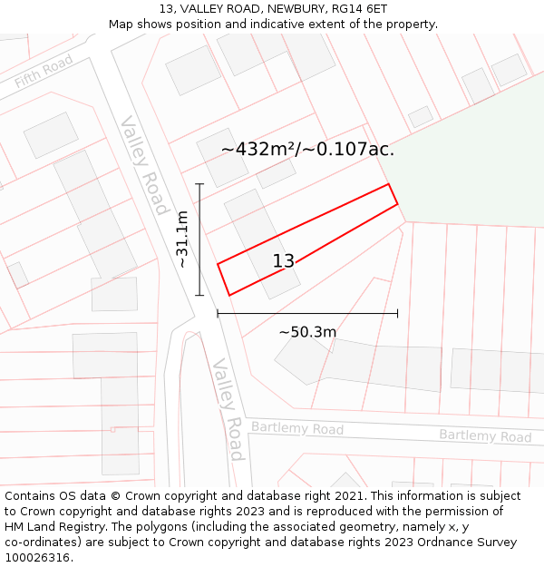 13, VALLEY ROAD, NEWBURY, RG14 6ET: Plot and title map