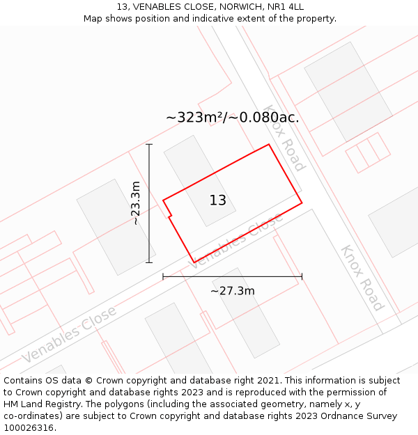 13, VENABLES CLOSE, NORWICH, NR1 4LL: Plot and title map