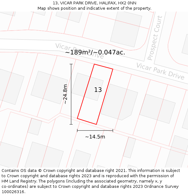 13, VICAR PARK DRIVE, HALIFAX, HX2 0NN: Plot and title map