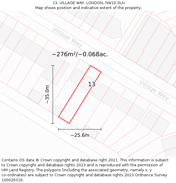 13, VILLAGE WAY, LONDON, NW10 0LN: Plot and title map