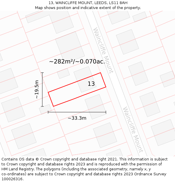 13, WAINCLIFFE MOUNT, LEEDS, LS11 8AH: Plot and title map