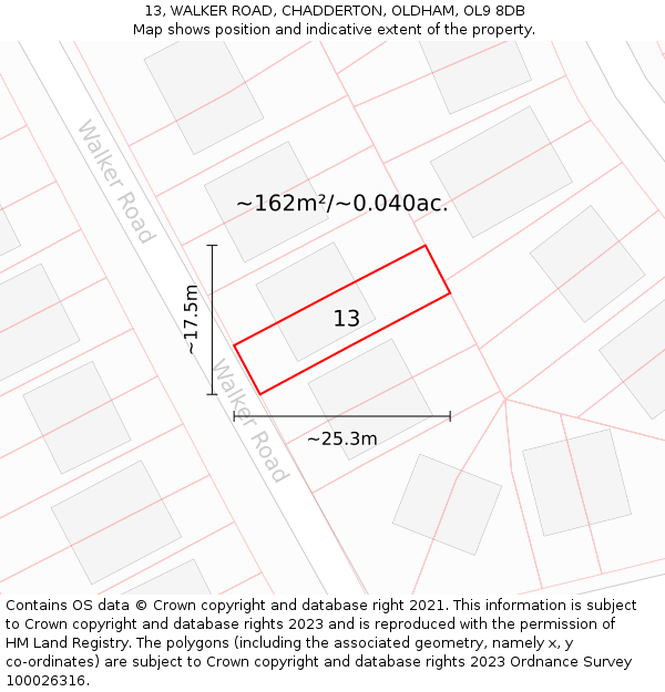13, WALKER ROAD, CHADDERTON, OLDHAM, OL9 8DB: Plot and title map