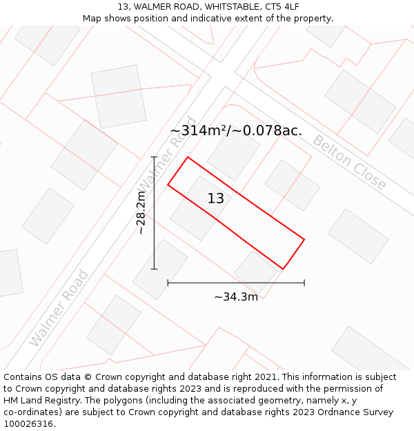 13, WALMER ROAD, WHITSTABLE, CT5 4LF: Plot and title map