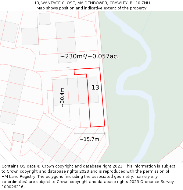 13, WANTAGE CLOSE, MAIDENBOWER, CRAWLEY, RH10 7NU: Plot and title map