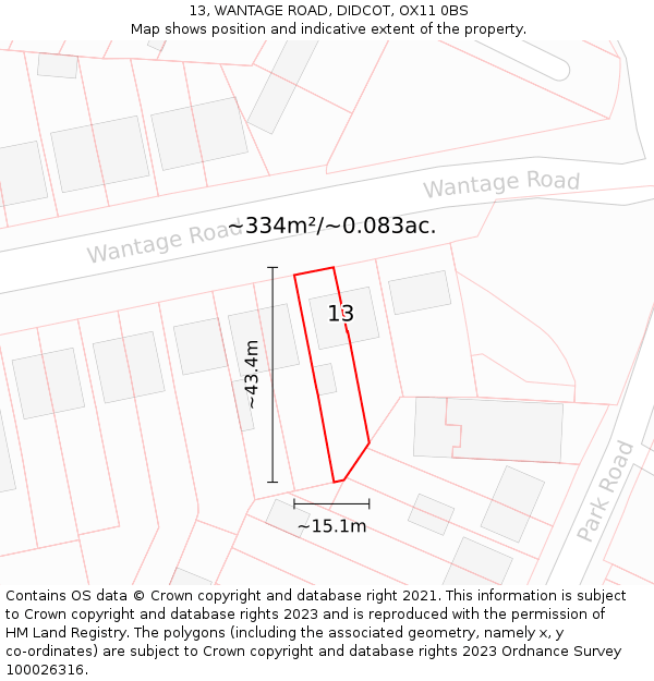 13, WANTAGE ROAD, DIDCOT, OX11 0BS: Plot and title map