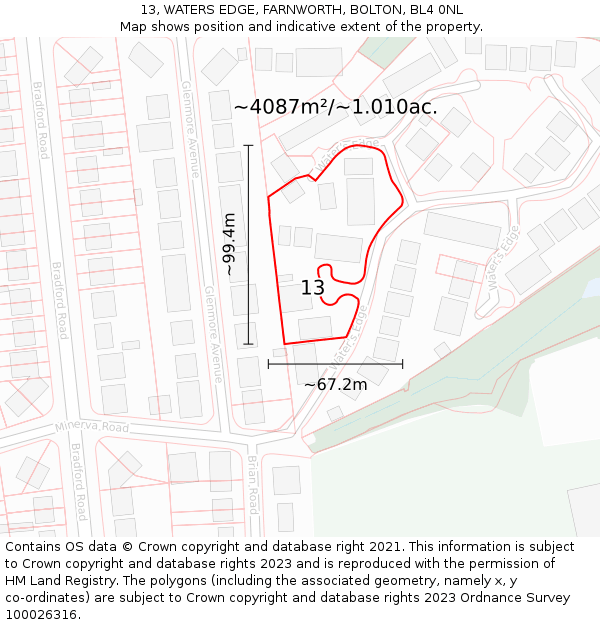 13, WATERS EDGE, FARNWORTH, BOLTON, BL4 0NL: Plot and title map