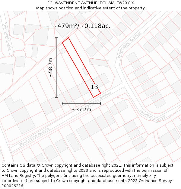 13, WAVENDENE AVENUE, EGHAM, TW20 8JX: Plot and title map