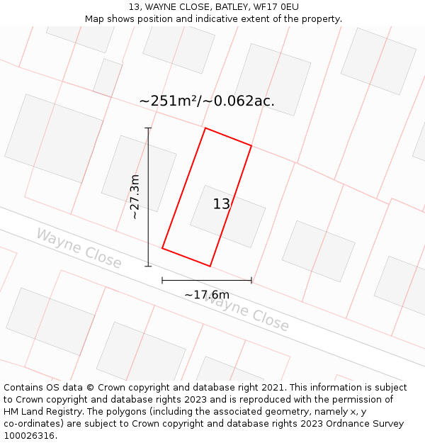 13, WAYNE CLOSE, BATLEY, WF17 0EU: Plot and title map