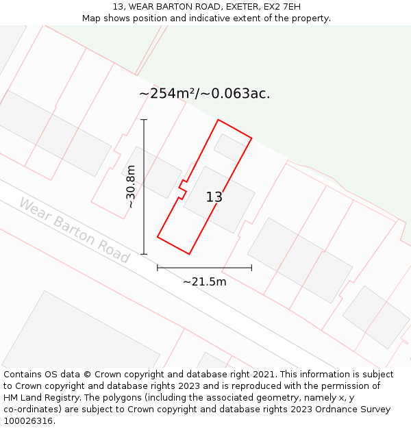 13, WEAR BARTON ROAD, EXETER, EX2 7EH: Plot and title map