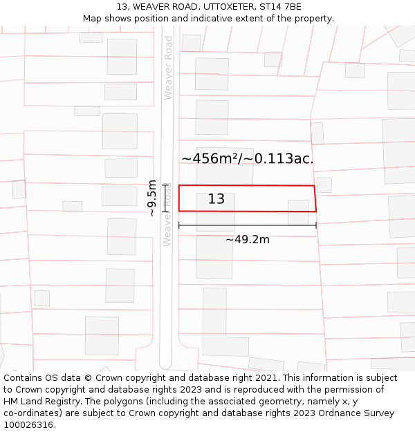 13, WEAVER ROAD, UTTOXETER, ST14 7BE: Plot and title map