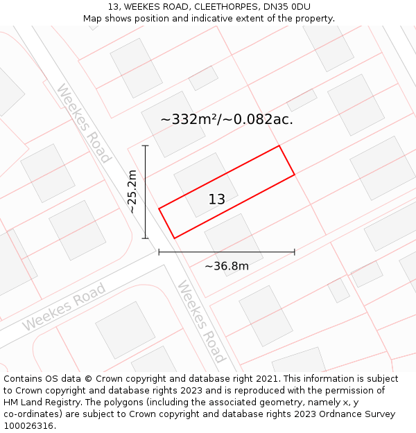 13, WEEKES ROAD, CLEETHORPES, DN35 0DU: Plot and title map