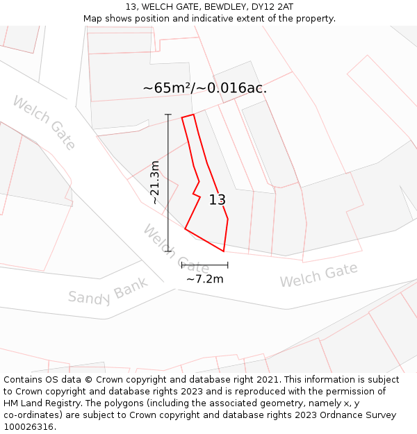 13, WELCH GATE, BEWDLEY, DY12 2AT: Plot and title map