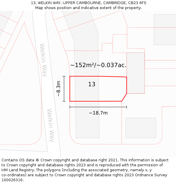13, WELKIN WAY, UPPER CAMBOURNE, CAMBRIDGE, CB23 6FS: Plot and title map