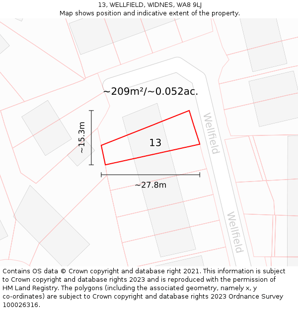 13, WELLFIELD, WIDNES, WA8 9LJ: Plot and title map