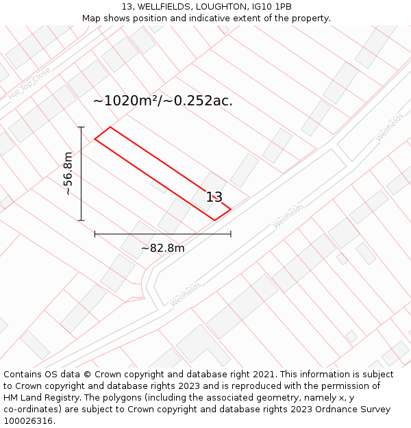 13, WELLFIELDS, LOUGHTON, IG10 1PB: Plot and title map
